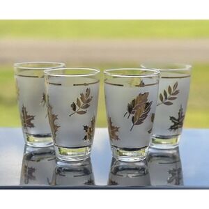 4 Vintage 1960‎ Libbey Frosted Gold Leaf 8oz Drinking Glasses Juice Water
